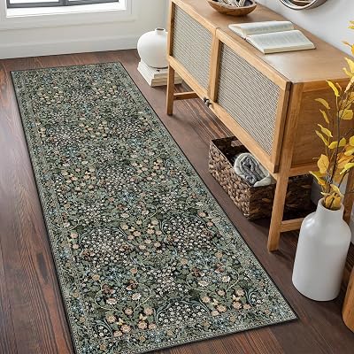 mujoo 2x6 black green runner rug