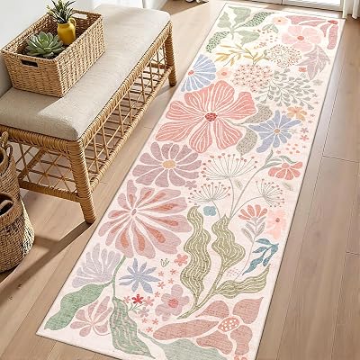 mujoo 2x6 pink floral runner rug