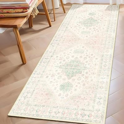 mujoo 2x6 pink green runner rug