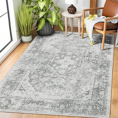 mujoo 3x5 grey floral accent rug