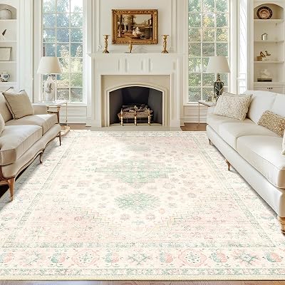 mujoo 8x10 pink green washable rug